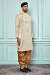 Aryavir Malhotra_Beige Kurta Jacquard Embroidered Sequin Work And Dhoti Pant Set _at_Aza_Fashions