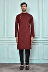 Buy_Aryavir Malhotra_Maroon Kurta Jacquard Embroidered Geometric Sequin Work And Black Churidar Set (For Kids)_Online_at_Aza_Fashions