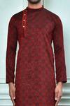 Shop_Aryavir Malhotra_Maroon Kurta Jacquard Embroidered Geometric Sequin Work And Black Churidar Set For Kids_Online_at_Aza_Fashions