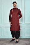 Buy_Aryavir Malhotra_Maroon Kurta Jacquard Embroidered Sequin Work And Black Dhoti Pant Set _at_Aza_Fashions