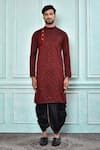 Buy_Aryavir Malhotra_Maroon Kurta Jacquard Embroidered Sequin Work And Black Dhoti Pant Set _Online_at_Aza_Fashions