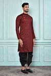 Aryavir Malhotra_Maroon Kurta Jacquard Embroidered Sequin Work And Black Dhoti Pant Set _at_Aza_Fashions