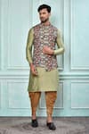 Buy_Aryavir Malhotra_Multi Color Kurta And Patiala Pant Cotton Art Silk Floret Pattern Bundi & Set _at_Aza_Fashions