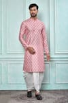 Buy_Aryavir Malhotra_Peach Kurta Art Silk Printed Floral And White Dhoti Pant Set _at_Aza_Fashions