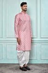 Buy_Aryavir Malhotra_Peach Kurta Art Silk Printed Floral And White Dhoti Pant Set 