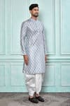 Buy_Aryavir Malhotra_Grey Kurta Art Silk Printed Floral Embroidered And White Dhoti Pant Set 