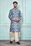 Buy_Aryavir Malhotra_Grey Kurta Art Silk Printed Geometric And Cream Dhoti Pant Set _at_Aza_Fashions