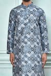 Aryavir Malhotra_Grey Kurta Art Silk Printed Geometric And Cream Dhoti Pant Set _at_Aza_Fashions