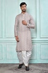 Buy_Aryavir Malhotra_Cream Cotton Printed Geometric Kurta And White Dhoti Pant Set _at_Aza_Fashions