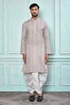 Shop_Aryavir Malhotra_Cream Cotton Printed Geometric Kurta And White Dhoti Pant Set _Online_at_Aza_Fashions