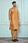 Shop_Aryavir Malhotra_Gold Dupion Art Silk Plain Solid Kurta Set _Online_at_Aza_Fashions