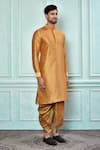 Shop_Aryavir Malhotra_Gold Dupion Art Silk Plain Solid Kurta And Dhoti Pant Set 