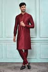 Buy_Arihant Rai Sinha_Maroon Cotton, Silk Solid Full Sleeve Kurta _at_Aza_Fashions