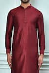 Arihant Rai Sinha_Maroon Cotton, Silk Solid Full Sleeve Kurta _Online_at_Aza_Fashions