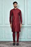 Buy_Arihant Rai Sinha_Maroon Cotton, Silk Solid Full Sleeve Kurta _Online_at_Aza_Fashions