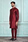 Shop_Arihant Rai Sinha_Maroon Cotton, Silk Solid Full Sleeve Kurta _Online_at_Aza_Fashions