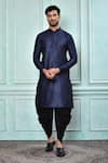 Buy_Aryavir Malhotra_Blue Cotton Art Silk Plain Solid Kurta And Black Patiala Pant Set _at_Aza_Fashions