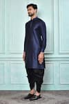 Aryavir Malhotra_Blue Cotton Art Silk Plain Solid Kurta And Black Patiala Pant Set _at_Aza_Fashions