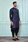 Buy_Aryavir Malhotra_Blue Cotton Art Silk Plain Solid Kurta And Black Patiala Pant Set 