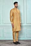 Buy_Aryavir Malhotra_Gold Cotton Art Silk Plain Solid Kurta And Chikoo Churidar Set 