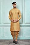 Buy_Aryavir Malhotra_Gold Cotton Art Silk Plain Solid Kurta And Chikoo Patiala Pant Set _at_Aza_Fashions