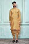 Shop_Aryavir Malhotra_Gold Cotton Art Silk Plain Solid Kurta And Chikoo Patiala Pant Set _Online_at_Aza_Fashions