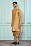 Aryavir Malhotra_Gold Cotton Art Silk Plain Solid Kurta And Chikoo Patiala Pant Set _at_Aza_Fashions