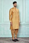 Buy_Aryavir Malhotra_Gold Cotton Art Silk Plain Solid Kurta And Chikoo Patiala Pant Set 