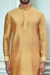 Aryavir Malhotra_Gold Cotton Art Silk Plain Straight Full Sleeve Kurta _Online_at_Aza_Fashions