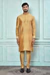 Buy_Aryavir Malhotra_Gold Cotton Art Silk Plain Straight Full Sleeve Kurta _Online_at_Aza_Fashions