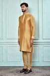 Shop_Aryavir Malhotra_Gold Cotton Art Silk Plain Straight Full Sleeve Kurta _Online_at_Aza_Fashions