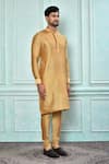 Aryavir Malhotra_Gold Cotton Art Silk Plain Straight Full Sleeve Kurta _at_Aza_Fashions