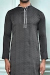 Buy_Aryavir Malhotra_Black Kurta Cotton Mix Jacquard Woven Thread Geometric Set (For Kids)_Online_at_Aza_Fashions