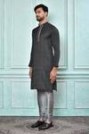 Aryavir Malhotra_Black Kurta Cotton Mix Jacquard Woven Thread Geometric Set (For Kids)_at_Aza_Fashions