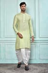 Buy_Aryavir Malhotra_Green Kurta Cotton Mix Jacquard Woven Thread And White Dhoti Pant Set _at_Aza_Fashions