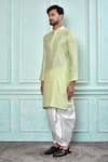 Aryavir Malhotra_Green Kurta Cotton Mix Jacquard Woven Thread And White Dhoti Pant Set _at_Aza_Fashions