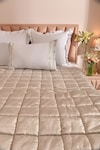 Buy_La Paloma_Grey Velvet Square Quilted Bedspread_at_Aza_Fashions