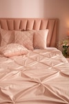 Shop_La Paloma_Peach Velvet Pinch Quilt Bedspread Set_Online_at_Aza_Fashions