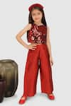 Buy_Jelly Jones_Maroon Top  Satin Embroidered Sequins And Pant Set _at_Aza_Fashions