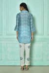 Shop_Samyukta Singhania_Blue Top  Chanderi Hand Block Printed Geometric Collared Moksh And Pant Set_at_Aza_Fashions