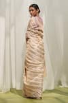 Shop_FIVE POINT FIVE_Beige Kora Woven Stripe Vrishti Handloom Saree With Running Blouse For Women_at_Aza_Fashions