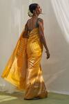 Shop_Five Point Five_Yellow Silk Zari Handwoven Floral Stripe Katan Saree _at_Aza_Fashions