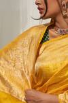 Five Point Five_Yellow Silk Zari Handwoven Floral Stripe Katan Saree _Online_at_Aza_Fashions