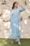 Buy_NAAZ BY NOOR_Blue Cotton Chanderi Embroidered And Embellished Thread & Lace Daisy Kurta Set _at_Aza_Fashions