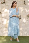 Shop_NAAZ BY NOOR_Blue Cotton Chanderi Embroidered And Embellished Thread & Lace Daisy Kurta Set _Online_at_Aza_Fashions