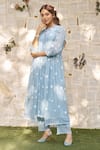 NAAZ BY NOOR_Blue Cotton Chanderi Embroidered And Embellished Thread & Lace Daisy Kurta Set _at_Aza_Fashions