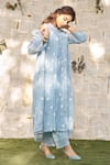 Buy_NAAZ BY NOOR_Blue Cotton Chanderi Embroidered And Embellished Thread & Lace Daisy Kurta Set _Online