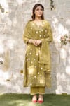 Buy_NAAZ BY NOOR_Green Cotton Chanderi Embroidered And Embellished Thread & Daisy Kurta Pant Set _at_Aza_Fashions