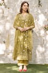 NAAZ BY NOOR_Green Cotton Chanderi Embroidered And Embellished Thread & Daisy Kurta Pant Set _Online_at_Aza_Fashions