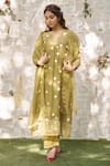 Buy_NAAZ BY NOOR_Green Cotton Chanderi Embroidered And Embellished Thread & Daisy Kurta Pant Set _Online_at_Aza_Fashions